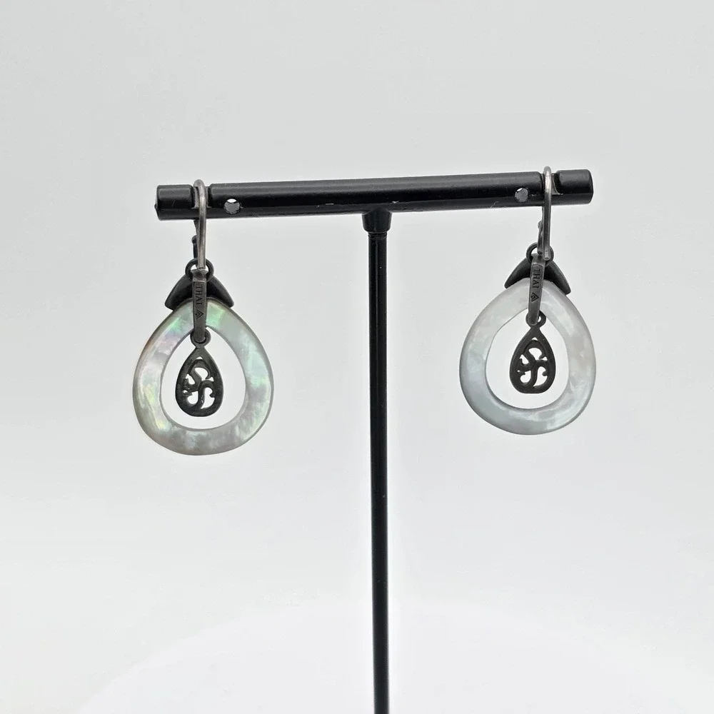 SILPADA Abolone Shell Earrings 925 Sterling Silver Etched‎ Teardrop Dangle Drop